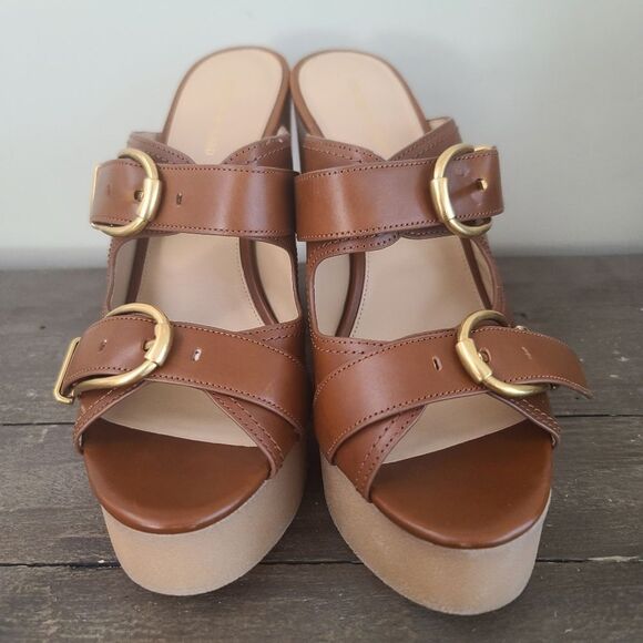 VERONICA BEARD GARRICK DUAL BUCKLE PLATFORM SANDALS Brown Leather SIze 10 NEW - Picture 8 of 11